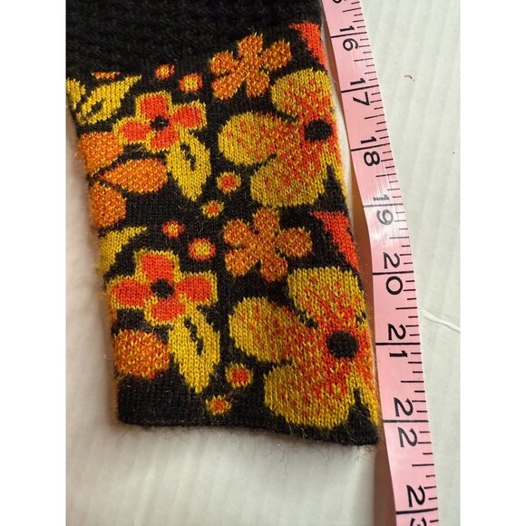 Teacher Long Knit Sweater Black Multicolor Floral Jacquard Pattern L Boho Artsy - Picture 9 of 9